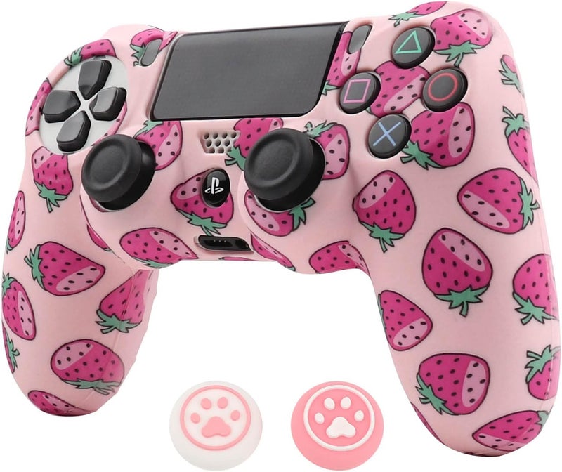 RALAN Pink Controller Skins for PS4,Fruit Silicone Controller Cover Skin Protector Compatible /PS4 Slim/PS4 Pro Controller with 2 Cute Thumb Grips Caps… - Image 1